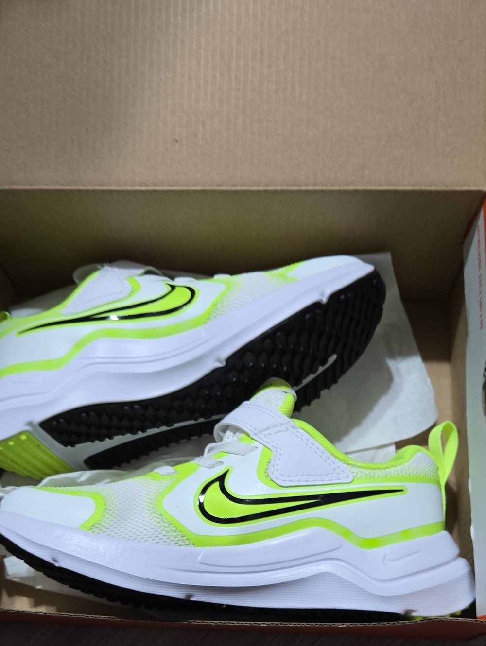 Nike Kids White and Neon Green Hook-and-Loop Sneakers